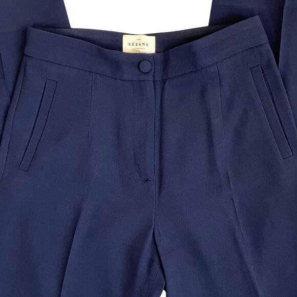Sèzane US 4 Martin Trouser Pants in Navy High Waisted Wide Leg Chic Old Money - Picture 8 of 16